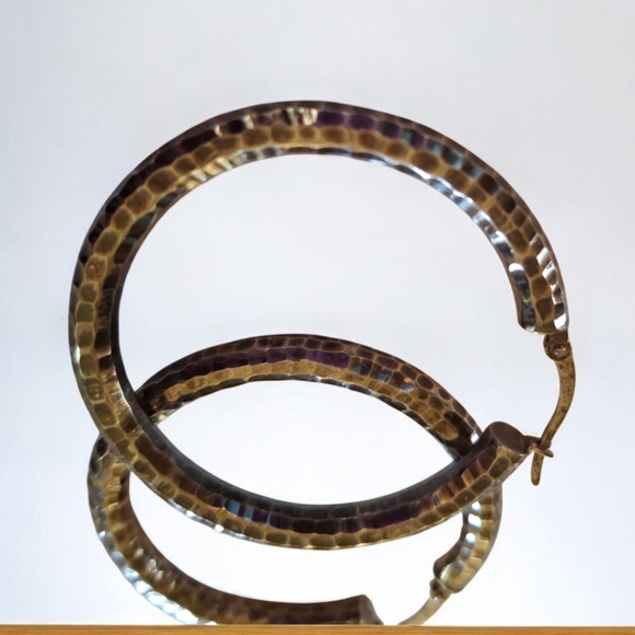 Impressive Vintage JCM Jacmel Mauritius Sterling Silver 925 Hammered Hoop Earrin - Picture 4 of 16